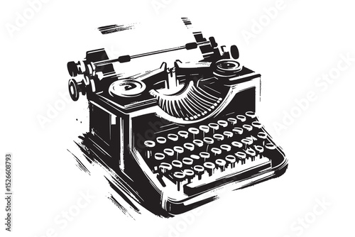 Typewriter engraving style black and white vector illustration

