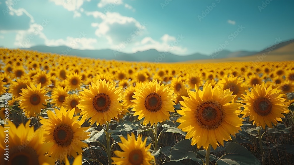 Obraz premium A breathtaking sunflower field under a clear blue sky