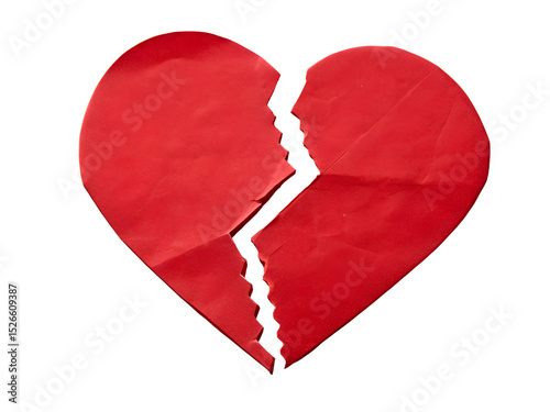 Broken Red Paper Heart Isolated on transparent background, Isolated Png file, Cut-out, Isolate Png, No Background, Isolated object