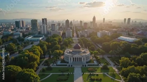 Aerial View of a City Park and Modern Architecture