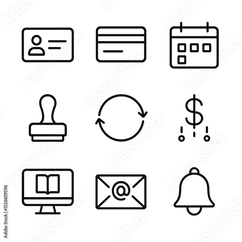 Library Services Icons. Outline icon set of subscription and lending services: library card, subscription card, loan period