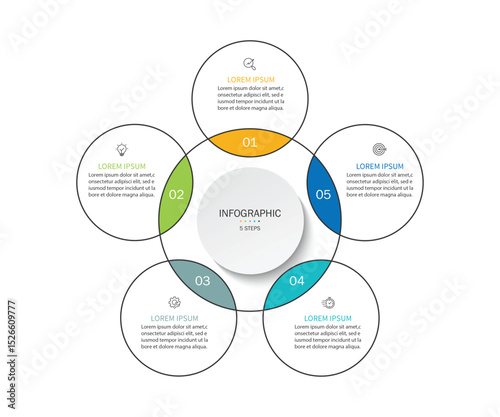 Business visualization infographic circle design template with 5 options, steps or processes. Business presentation.