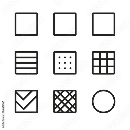 Minimalist Patchwork Icons. Outline icon set of minimalist monochrome patchwork blanket: black square, white square, gray square,