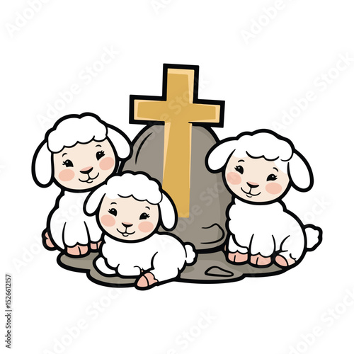 Icon Set of Guardian Holding Beloved Sheep
