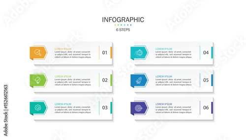 Business infographic template. 6 Step timeline journey. Process diagram, Infographic elements vector illustration.