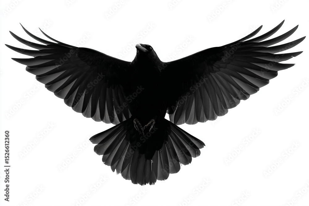 Obraz premium a black bird flying in the air with its wings spread