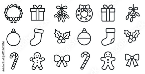 Festive christmas icon set for holiday design and decorations