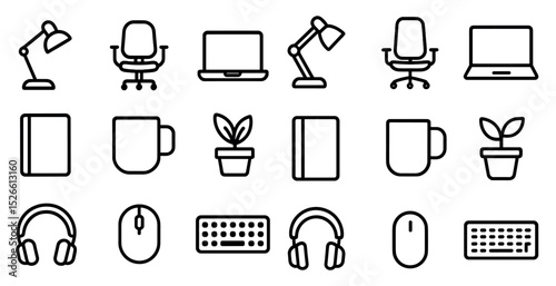 Minimalist office icon set for modern workspace designs