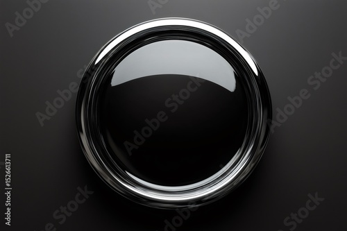Glossy silver circle reflecting light on a matte black background, creating a sleek and modern design