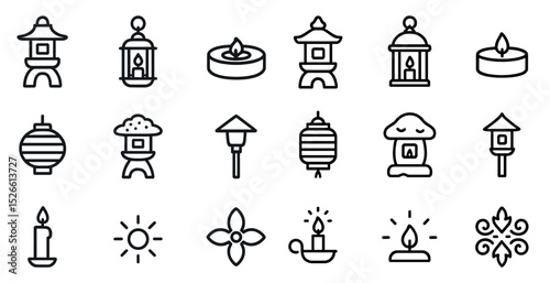 Decorative lanterns and candles in minimalist style for festive design
