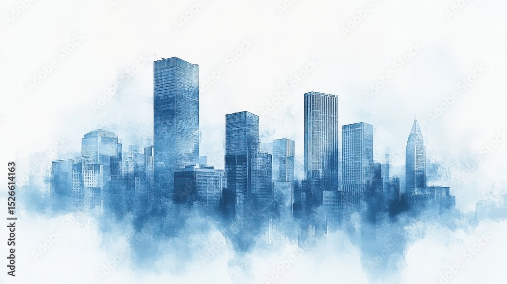 Naklejka premium Dreamlike cityscape with varied buildings in serene atmosphere