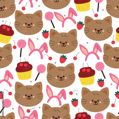 seamless pattern cute cartoon cat with cute stuffs. animal drawing for wallpaper and gift wrap paper