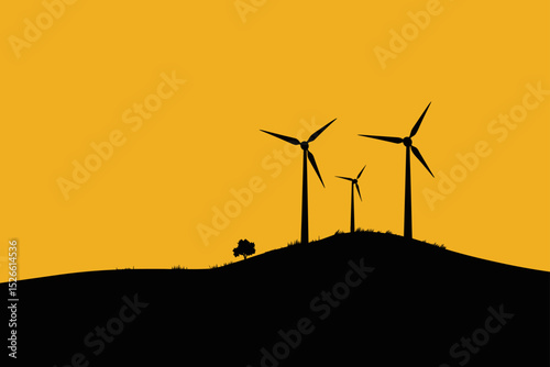 Minimalist wind energy concept with yellow background