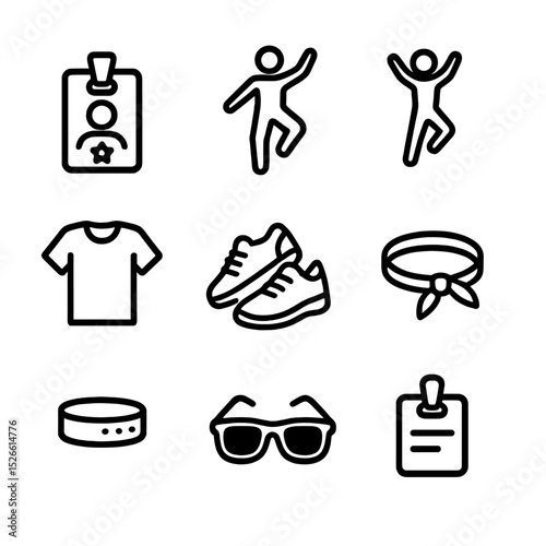 Participant Icon Set. Outline icon set of participant roles and attire: leader badge, senior dancer silhouette, youth dancer