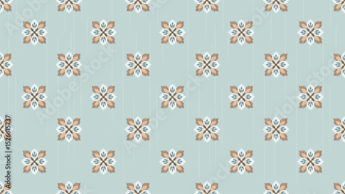 Pastel floral on blue ethnic ikat texture  design. textile fashion pattern line ikat seamless pattern and batik fabric texture asian background wallpaper geometry indian. Ethnic abstract ikat art .