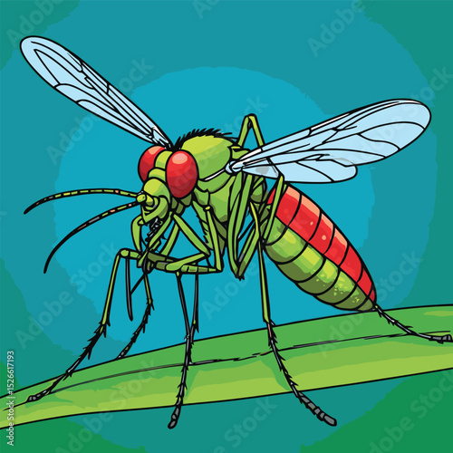 comic book style mosquito illustration that is often found in gardens