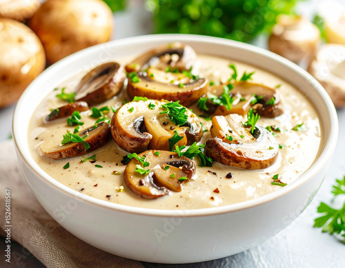 Creamy mushroom gravy with sliced mushrooms. AI