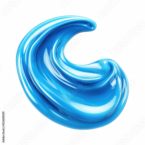 Glossy blue gel swirl in smooth wave shape, isolated on white background.