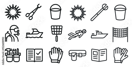 Outdoor adventure icons for water sports and safety equipment design