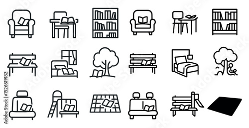 Cozy reading spots illustrated: chairs, benches, and more for book lovers