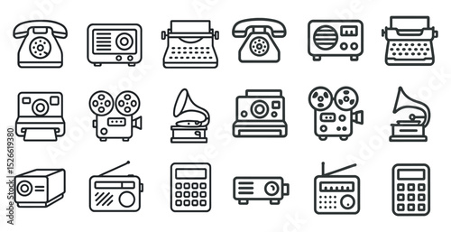 Retro technology icons set featuring vintage devices for design use
