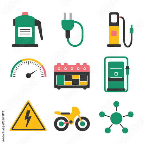 vector icons to vehicle fueling and charging a gasoline pump, an electric vehicle plug hydrogen mole