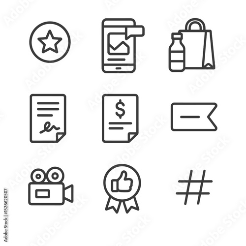 Sponsored Content Icons. Outline icon set of sponsored content creation: brand logo, sponsored post, product placement, contract