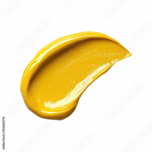 Realistic smear of yellow mustard sauce with glossy texture, isolated on white background.