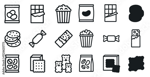 Snacks and sweets icons collection for packaging or design projects