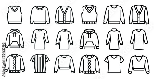 Outline icons of casual and formal clothing for fashion design and inspiration
