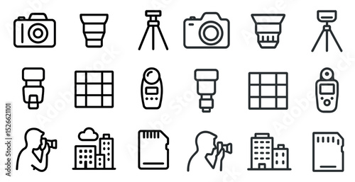 Photography equipment icons for creative design and digital projects