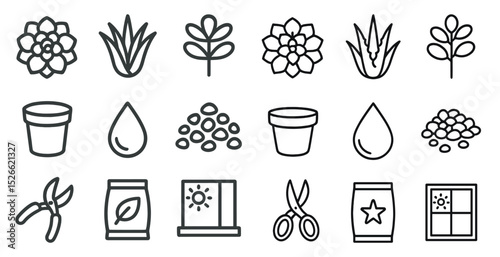 Gardening icons set for plant care and landscaping design