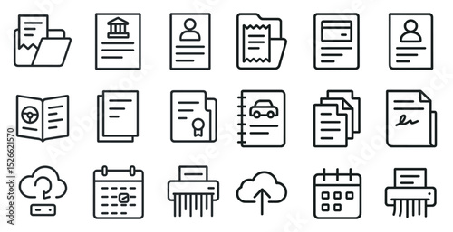 Document and data management icons for digital and print design