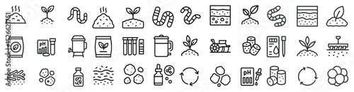 Organic composting and soil enrichment icons for gardening projects