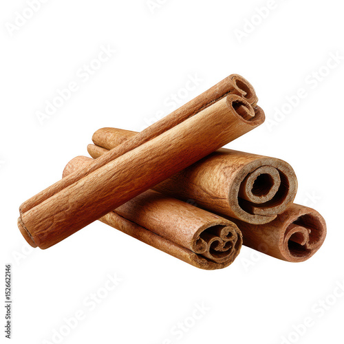 Aromatic cinnamon sticks a close up of three rolled cinnamon sticks isolated transparent background