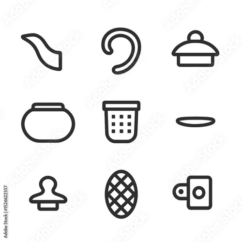 Teapot Icon Set. Outline icon set of teapot components: spout, handle, lid, body, infuser basket, base foot, knob, filter mesh,
