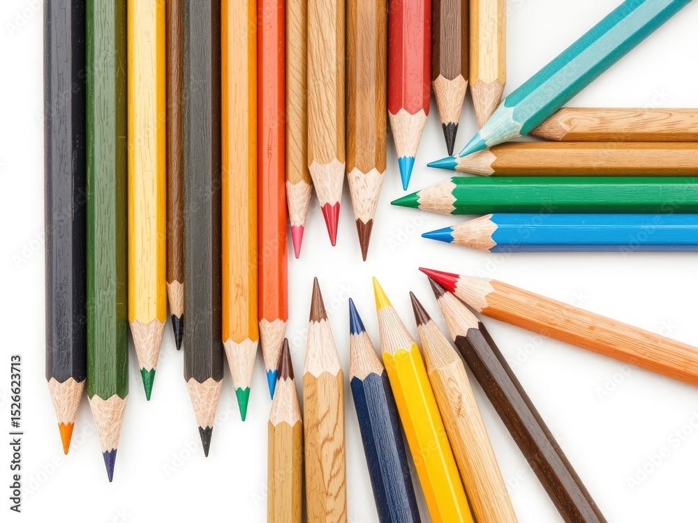 Fototapeta premium Assorted Wooden Colored Pencils Isolated - School Supplies
