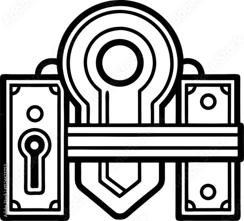 Security sash lock vector line art black and white , white background
