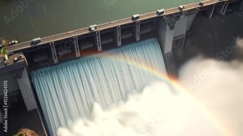 Hydroelectric Dam with Rainbow: Power Generation and Water Management