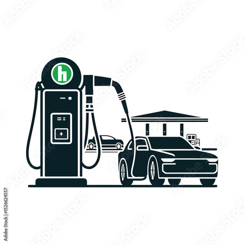 vector icons to vehicle fueling and charging a gasoline pump, an electric vehicle plug hydrogen mole