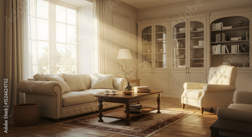 Sunlit Living Room Elegant Interior Design with Classic Furniture