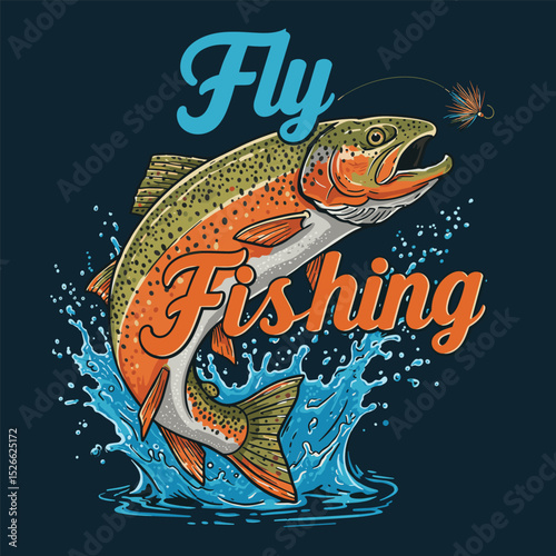 Fly fisherman fishing.graphic fly fishing