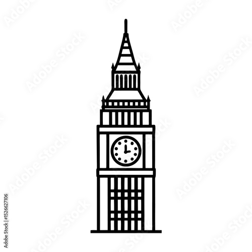 Iconic London Clock Tower  Simple Line Art Illustration
