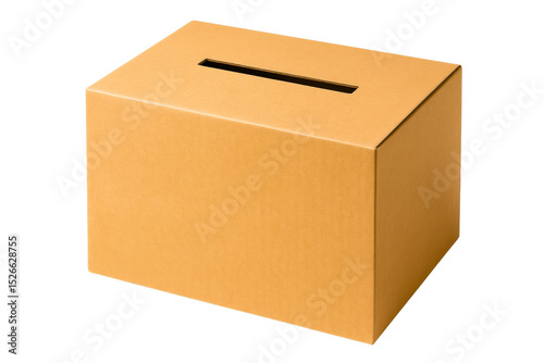 Brown cardboard donation box for collecting contributions easily on a transparent background