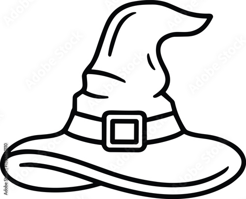 Witch Hat Line Art Vector Illustration for Halloween and Fantasy Themes