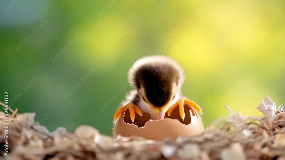 Newborn chick emerging from eggshell macro detail animal bird nature wildlife