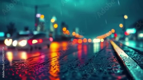 Rainy Night Cityscape: Urban Reflections and Atmospheric Mood