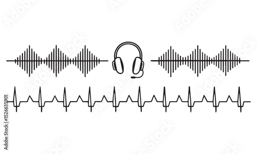 Sound Wave Visualisation, Podcast sound waves set. Waveform pattern for music player, podcast, voise message, music app. Audio wave icon