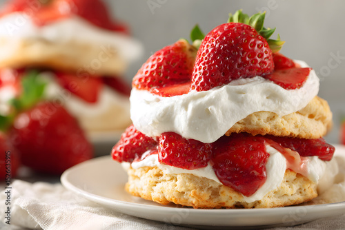 Classic strawberry shortcake featuring tender biscuits, juicy strawberries, and a cloud of whipped cream for the perfect summer dessert.