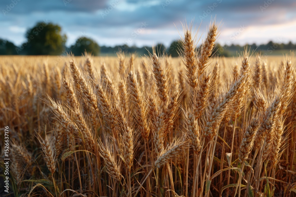 Fototapeta premium Golden wheat field at sunset landscape